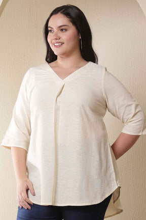 Plus Size Ivory V Neck Cotton Top