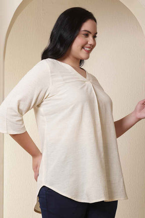 Plus Size Ivory V Neck Cotton Top