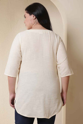 Plus Size Ivory V Neck Cotton Top
