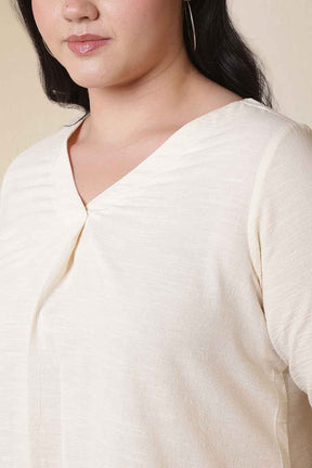 Plus Size Ivory V Neck Cotton Top