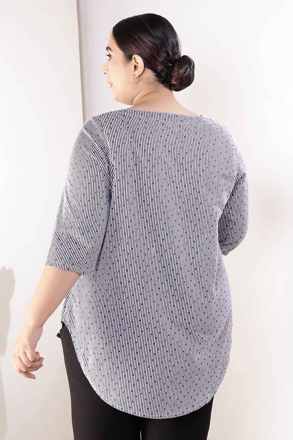Plus Size Little Beatle Striped Cotton V-Neck Top