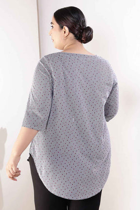 Plus Size Little Beatle Striped Cotton V-Neck Top