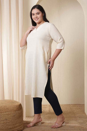 Plus Size Ivory V Neck Cotton Kurta