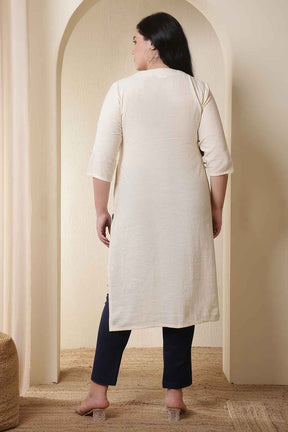 Plus Size Ivory V Neck Cotton Kurta