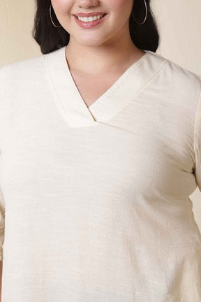 Plus Size Ivory V Neck Cotton Kurta