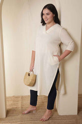 Plus Size Ivory V Neck Cotton Kurta