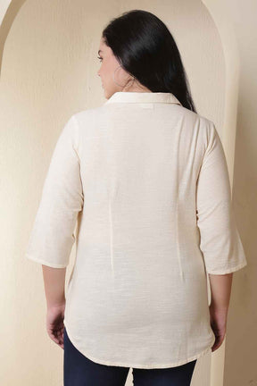 Plus Size Ivory Cuban Collar Cotton Shirt