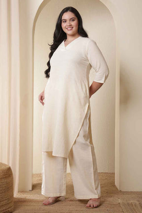 Plus Size Ivory Cotton Kurta Coord Set