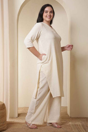 Plus Size Ivory Cotton Kurta Coord Set