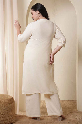 Plus Size Ivory Cotton Kurta Coord Set