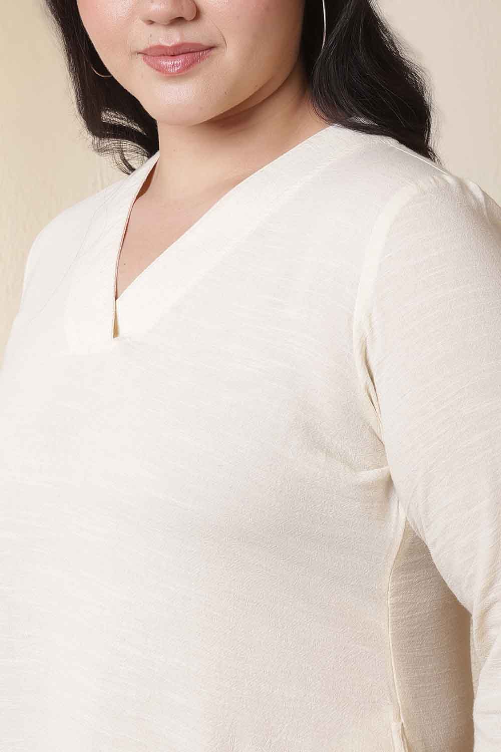 Plus Size Ivory Cotton Kurta Coord Set