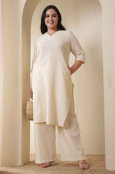 Plus Size Ivory Cotton Kurta Coord Set