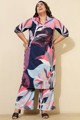 Plus Size Pink Blue Print Pants