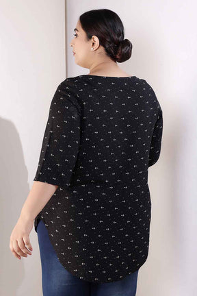 Plus Size Black Anchor Print Rayon V-Neck Top