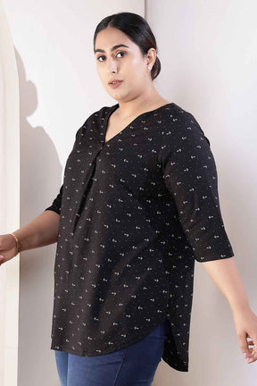 Plus Size Black Anchor Print Rayon V-Neck Top