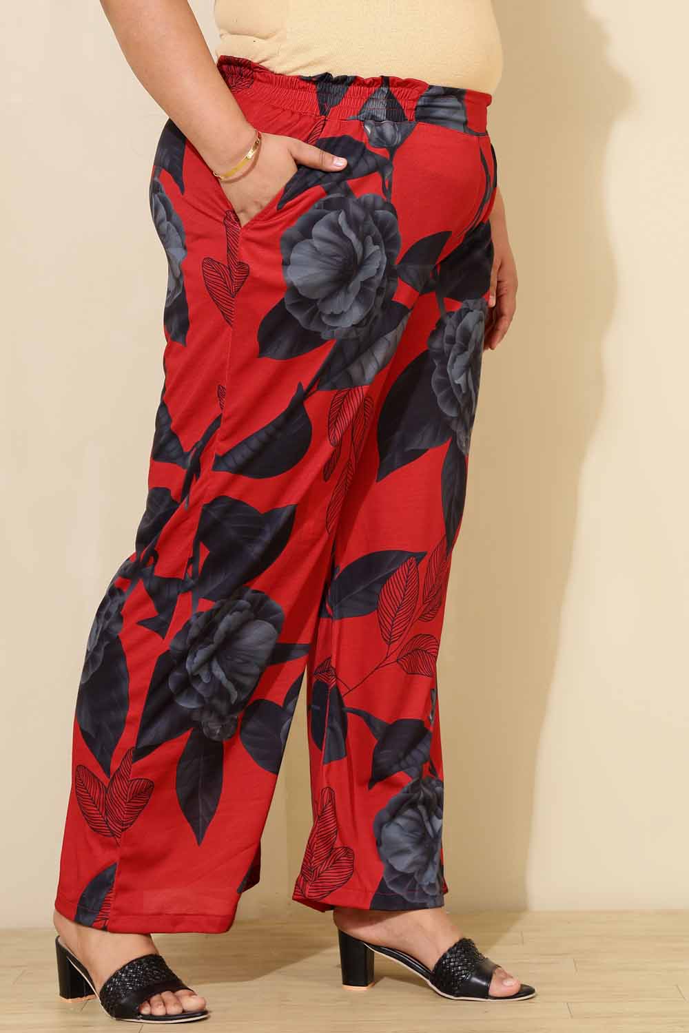 Plus Size Plus Size Red Floral Print Pants
