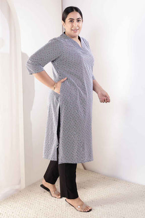 Plus Size Little Beatle Striped V Neck Cotton Kurta