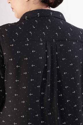 Plus Size Black Anchor Print Rayon Shirt Dress