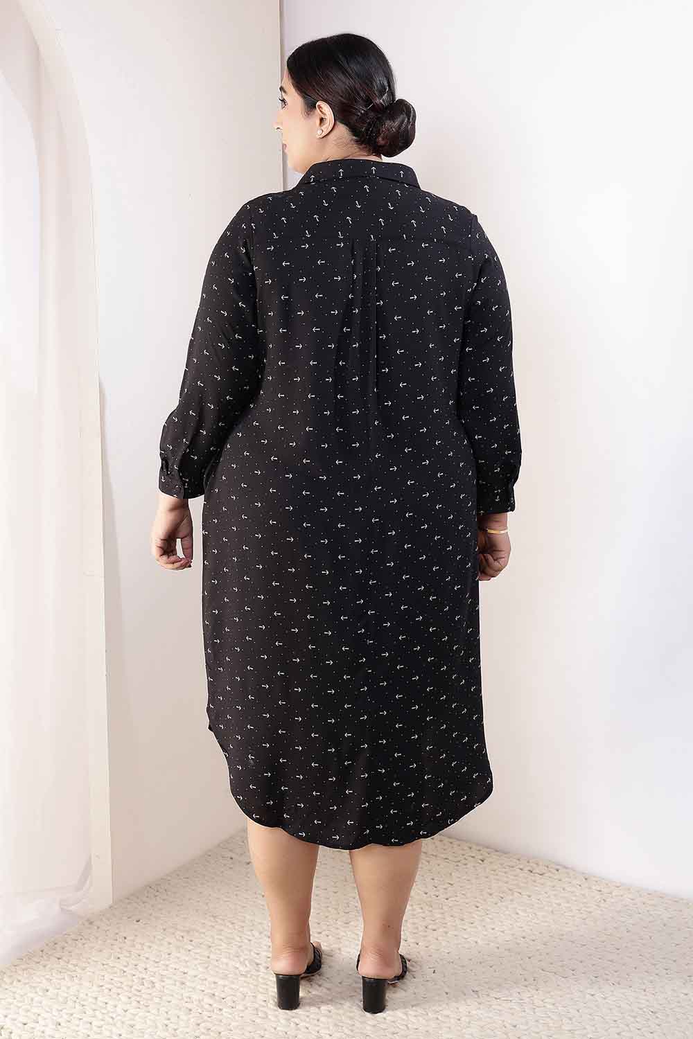 Plus Size Black Anchor Print Rayon Shirt Dress