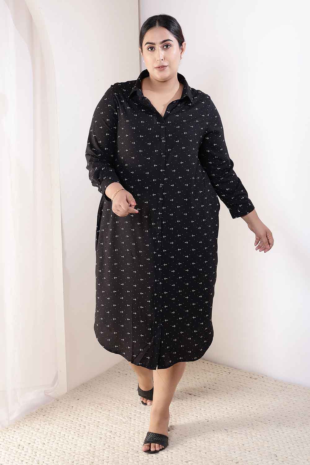 Plus Size Plus Size Black Anchor Print Rayon Shirt Dress