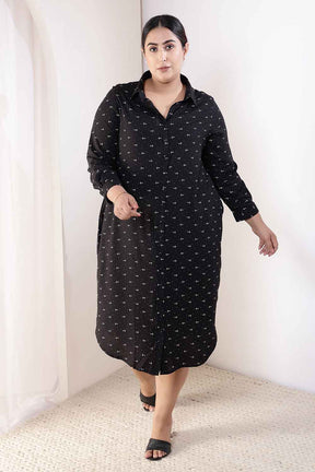 Plus Size Black Anchor Print Rayon Shirt Dress