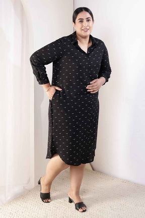 Plus Size Black Anchor Print Rayon Shirt Dress