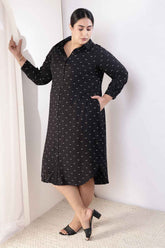 Plus Size Black Anchor Print Rayon Shirt Dress