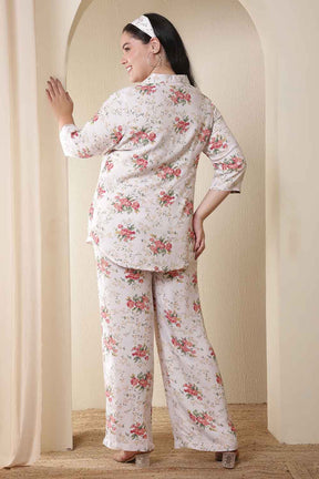 Plus Size White Floral Print Shirt Coord Set