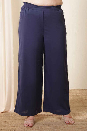 Plus Size Dark Blue Cotton Shirt Coord Set