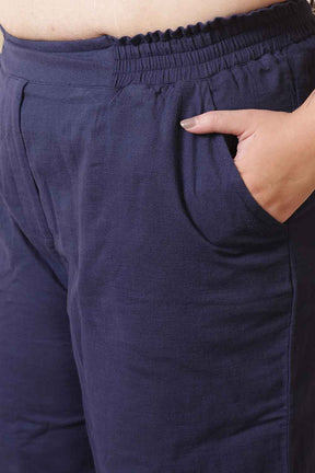 Plus Size Dark Blue Cotton Shirt Coord Set