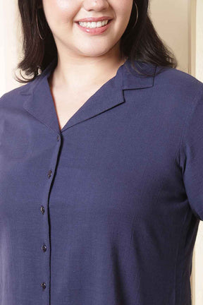 Plus Size Dark Blue Cotton Shirt Coord Set