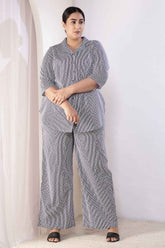 Plus Size Little Beatle Striped Cotton Shirt Coord Set