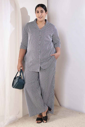 Plus Size Little Beatle Striped Cotton Shirt Coord Set