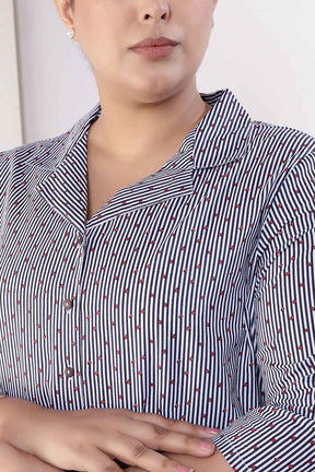 Plus Size Little Beatle Striped Cotton Shirt Coord Set
