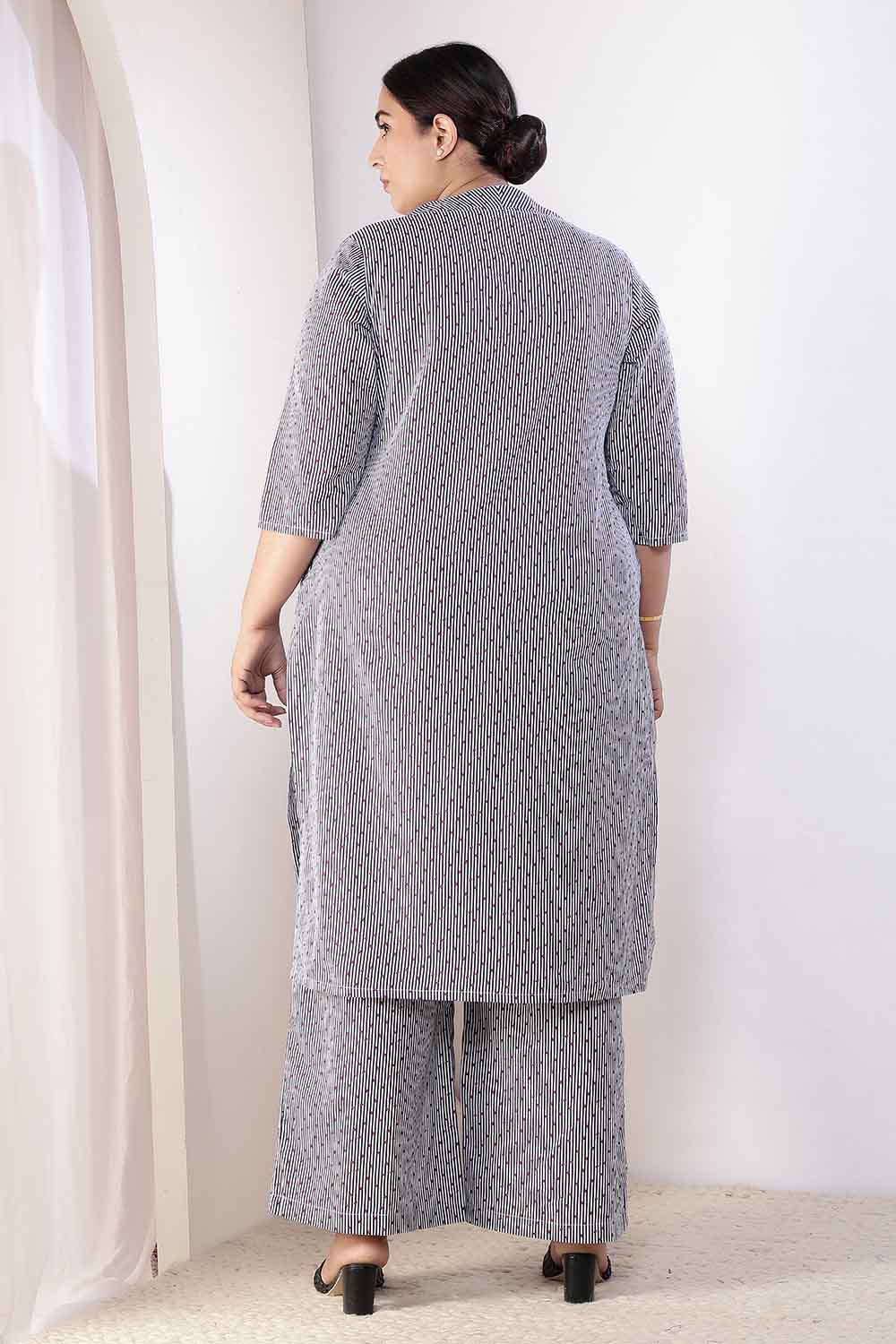 Plus Size Little Beatle Striped Cotton Kurta Coord Set