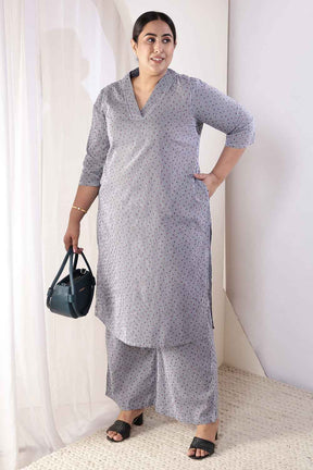 Plus Size Little Beatle Striped Cotton Kurta Coord Set