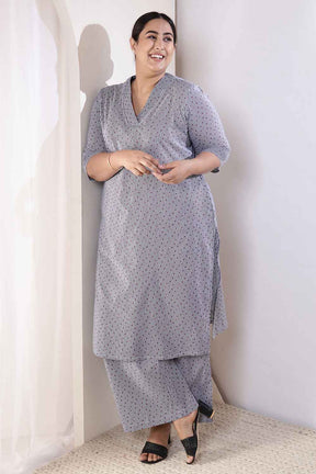 Plus Size Little Beatle Striped Cotton Kurta Coord Set