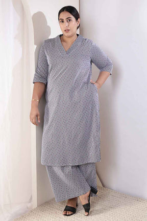 Plus Size Little Beatle Striped Cotton Kurta Coord Set