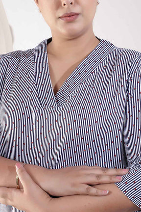 Plus Size Little Beatle Striped Cotton Kurta Coord Set