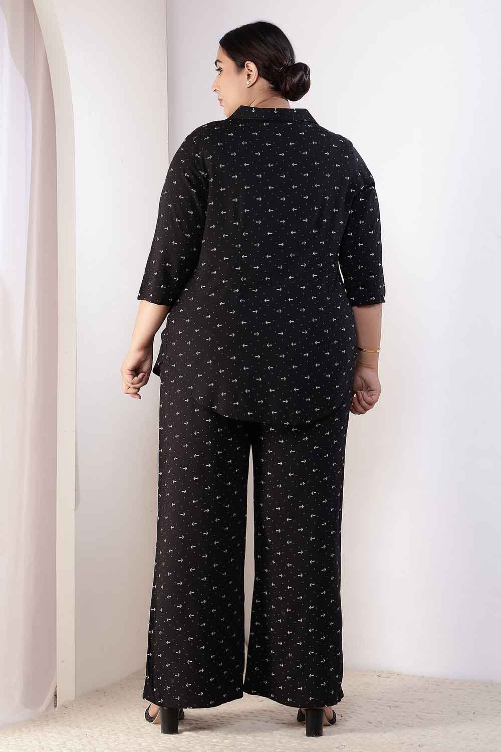 Plus Size Black Anchor Print Rayon Shirt Coord Set