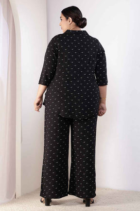 Plus Size Black Anchor Print Rayon Shirt Coord Set