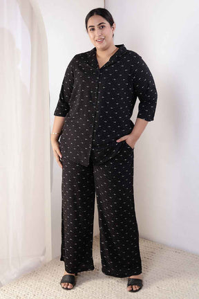 Plus Size Black Anchor Print Rayon Shirt Coord Set
