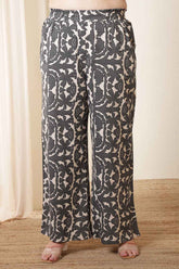 Plus Size Black & Beige Abstract Print High Waist Pants