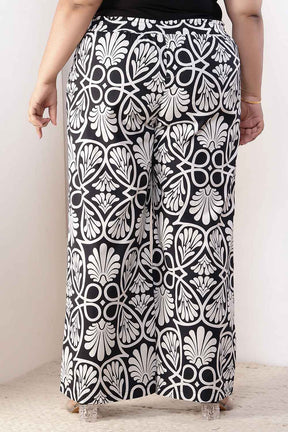 Plus Size Black & White Floral Print Cotton Kurta Coord Set