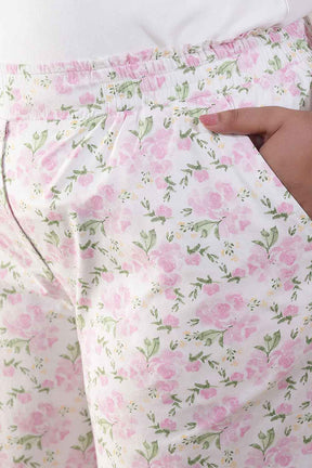 Plus Size Pink Floral Cotton Shirt Coord Set