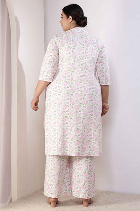 Plus Size Pink Floral Cotton Kurta Coord Set