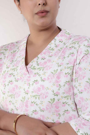 Plus Size Pink Floral Cotton Kurta Coord Set