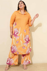 Plus Size Pink Yellow Floral Pants