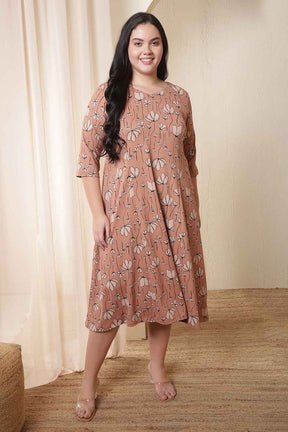 Plus Size Dusty Pink Floral Print A-Line Dress