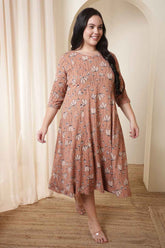 Plus Size Dusty Pink Floral Print A-Line Dress